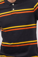 Mens Black/Yellow/Orange Striped single jersey polo t-shirt