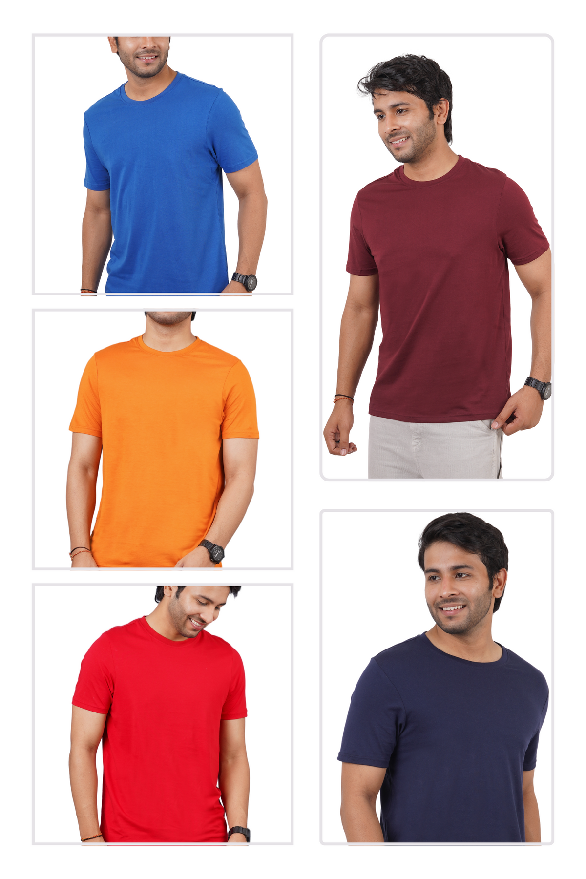 Pack of 5 Solid Pima Cotton Single Jersey Crew Neck T-Shirts