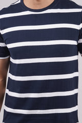 Men's Navy/White striped round neck t-shirt