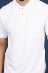 Men's white core pique polo t-shirt with pocket