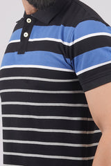 Men's Black/Blue/White Striped Pique Polo T-shirt