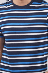 Men's White/Navy/Blue striped round neck t-shirt