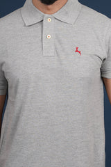 Men's grey melange core pique polo  t-shirt with logo