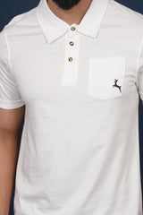 Men's Pure white single jersey polo t-shirt with pocket