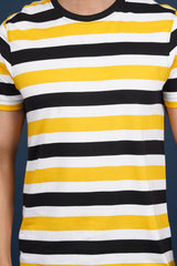 Men's Yellow/Black/White striped round neck t-shirt