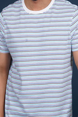 Men's White/Blue striped round neck t-shirt