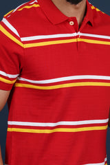 Men's Red/White/Yellow Striped single jersey polo t-shirt