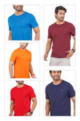 Pack of 5 Solid Pima Cotton Single Jersey Crew Neck T-Shirts with logo