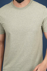 Men's Olive Melange Lycra Single Jersey Round Neck T-shirt