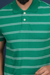 Men's Green/White Striped single jersey polo t-shirt