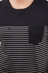 Men's Black/Grey striped round neck t-shirt