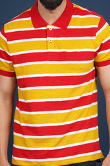 Men's Red/White/Yellow single jersey polo t-shirt