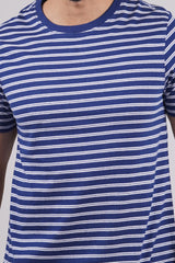 Men's blue/white striped round neck t-shirt