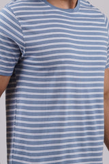 Men's Light Blue/White striped round neck t-shirt