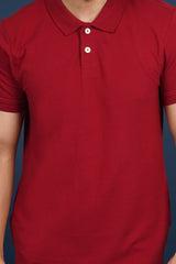 Men's Burgandy core lycra pique polo t-shirt