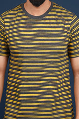 Men's Black/Yellow striped round neck t-shirt