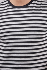 Men's Grey/Black striped round neck t-shirt