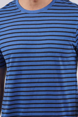 Men's Blue/Black Striped round neck t-shirt