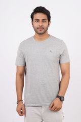 Men's grey melange single jersey round neck t-shirt with logo