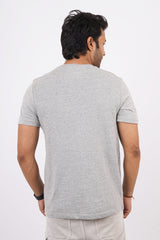 Men's grey melange single jersey round neck t-shirt with logo