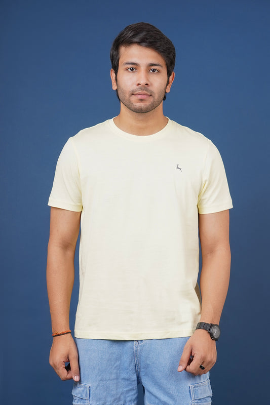 Men's Light Yellow single jersey round neck t-shirt with logo