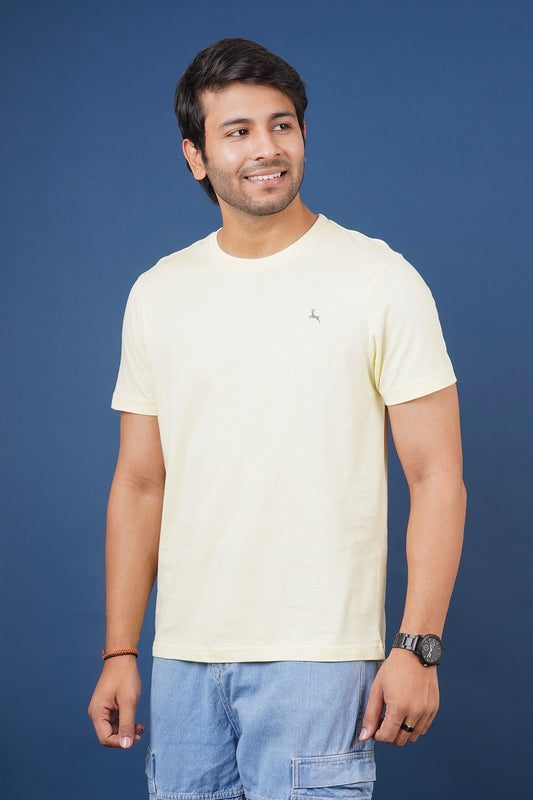 Men's Light Yellow single jersey round neck t-shirt with logo