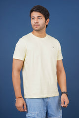 Men's Light Yellow single jersey round neck t-shirt with logo