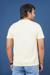 Men's Light Yellow single jersey round neck t-shirt with logo