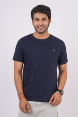 Men's Navy Single Jersey Round Neck T-shirt with Logo