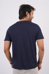 Men's Navy Single Jersey Round Neck T-shirt with Logo