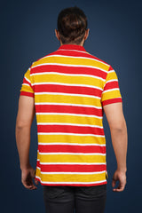 Men's Red/White/Yellow single jersey polo t-shirt