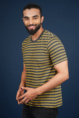 Men's Black/Yellow striped round neck t-shirt