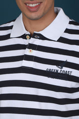 Men's Navy/White Striped Pique Polo T-shirt