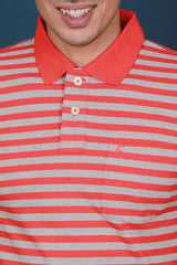 Men's Red/Grey Striped Pique Polo T-shirt