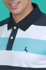 Men's White/Blue/Navy Striped Single Jersey Polo T-shirt