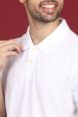 Men's White Enzyme Wash Pique Polo T-shirt