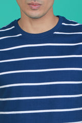 Men's Blue/White Striped Round Neck T-shirt