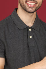 Men's Charcoal Melange Enzyme Wash Pique Polo T-shirt