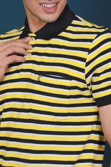 Men's White/Yellow/Black Striped Pique Polo T-shirt