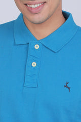 Men's Teal Blue Pique Polo T-shirt with Logo Embroidery