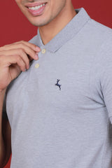 Men's Grey Lycra Pique Polo T-shirt