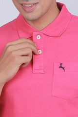 Men's Pink Core Pique Polo Embroidery T-shirt with Pocket