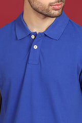 Men's Blue Enzyme Wash Pique Polo T-shirt