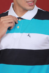 Men's Dark Navy/White/Blue Striped Pique Polo T-shirt