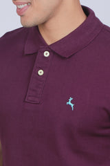 Men's Dark Purple Core Pique Polo T-shirt with Logo Embroidery