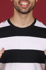 Men's Black/White Striped Round Neck T-shirt