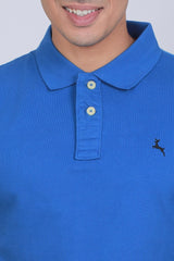 Men's Blue Pique Polo T-shirt with Logo Embroidery