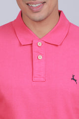 Men's Pink Core Pique Polo T-shirt with Logo Embroidery