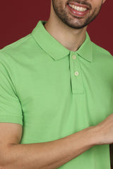 Men's Light Green Enzyme Wash Pique Polo T-shirt