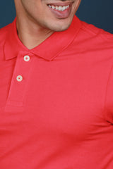 Men's Coral Lycra Pique Polo T-shirt